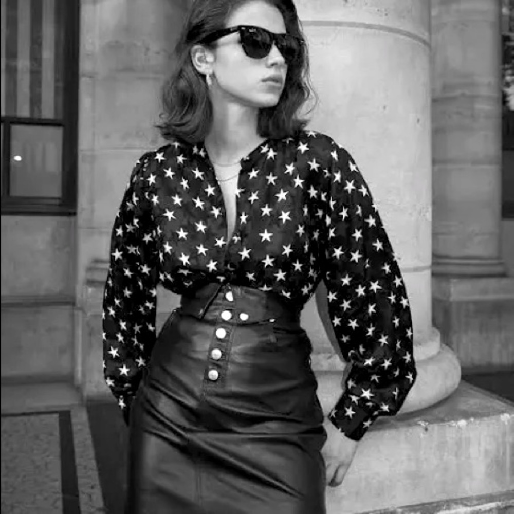 The Kooples Button-Fly Leather Mini Skirt - Black